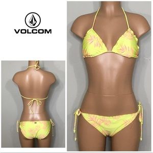 New. Volcom yellow and pink ruffle edge bikini. Medium